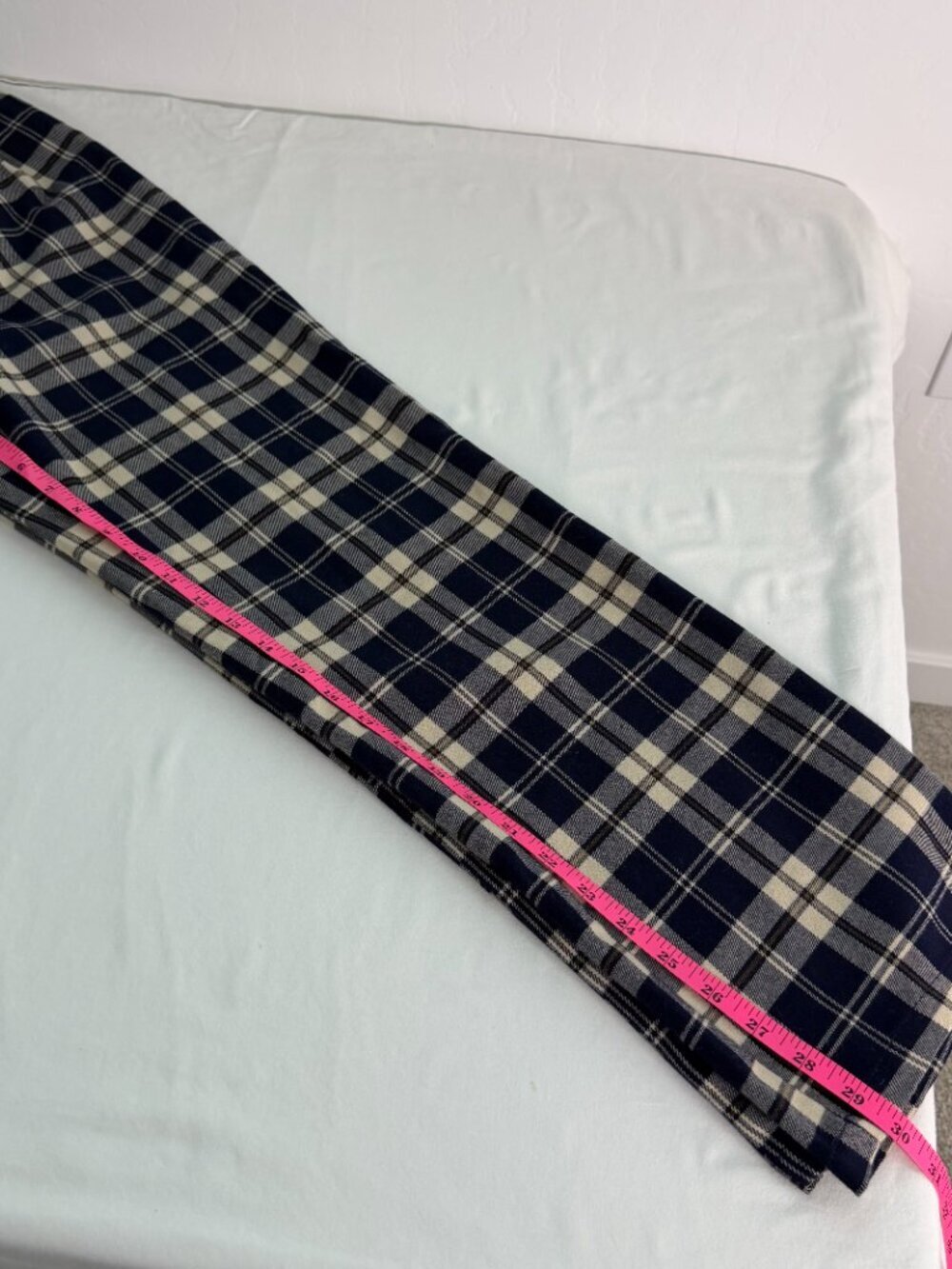Brandy Melville Plaid Pants Navy Cream Tartan Straight Leg Preppy Academia - Picture 7 of 10